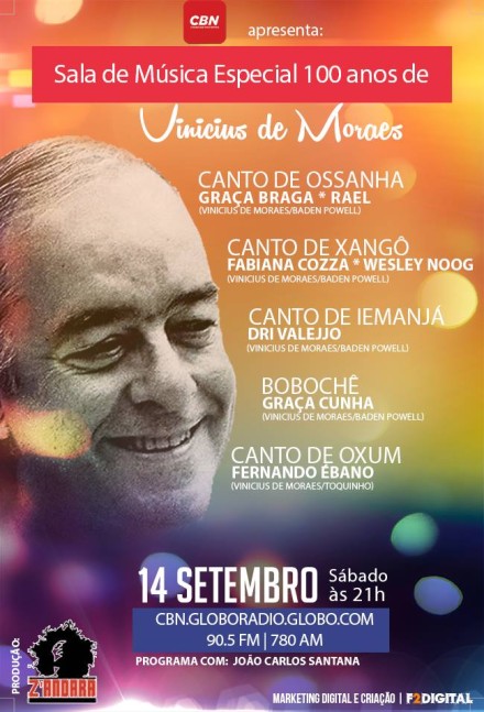 Dia 14/setembro (sábado) às 21h – Remake Vinicius de Moraes